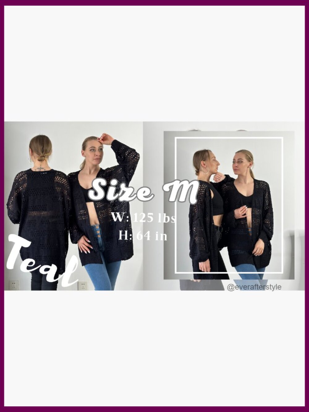 Lightweight Crochet Cardigan Long Sleeve Open Front Knit Oversized Sweater - Picture 6 of 7